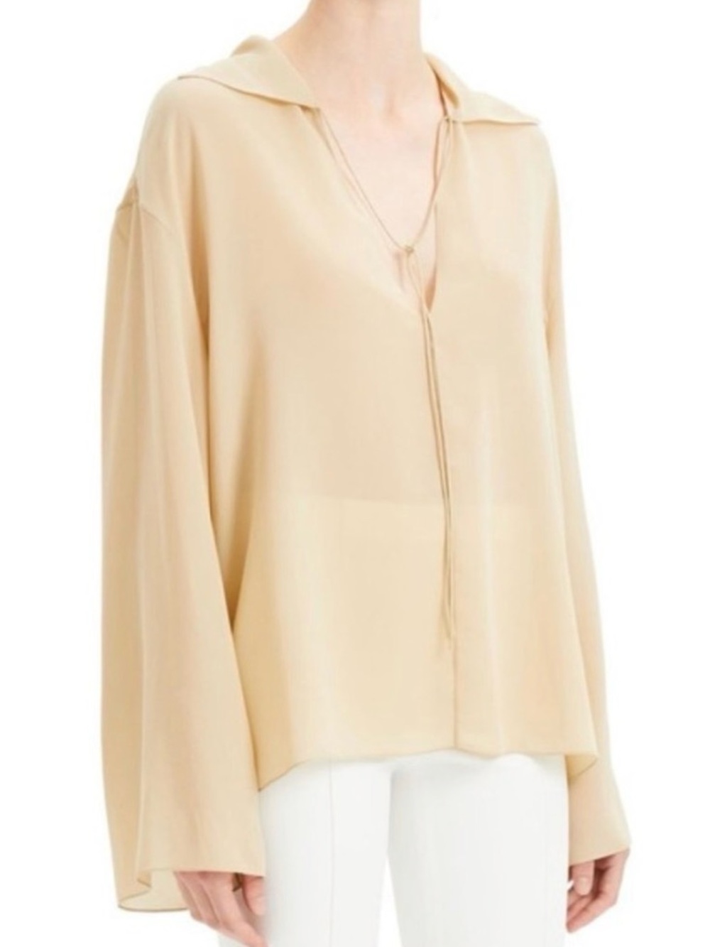 THEORY SILK TOP (SAILOR TOP / PALE OAT / LT. FLUID CREPE) - SIZE M!